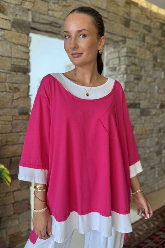 Made in Italy Double Trouble Layer Top Flamingo